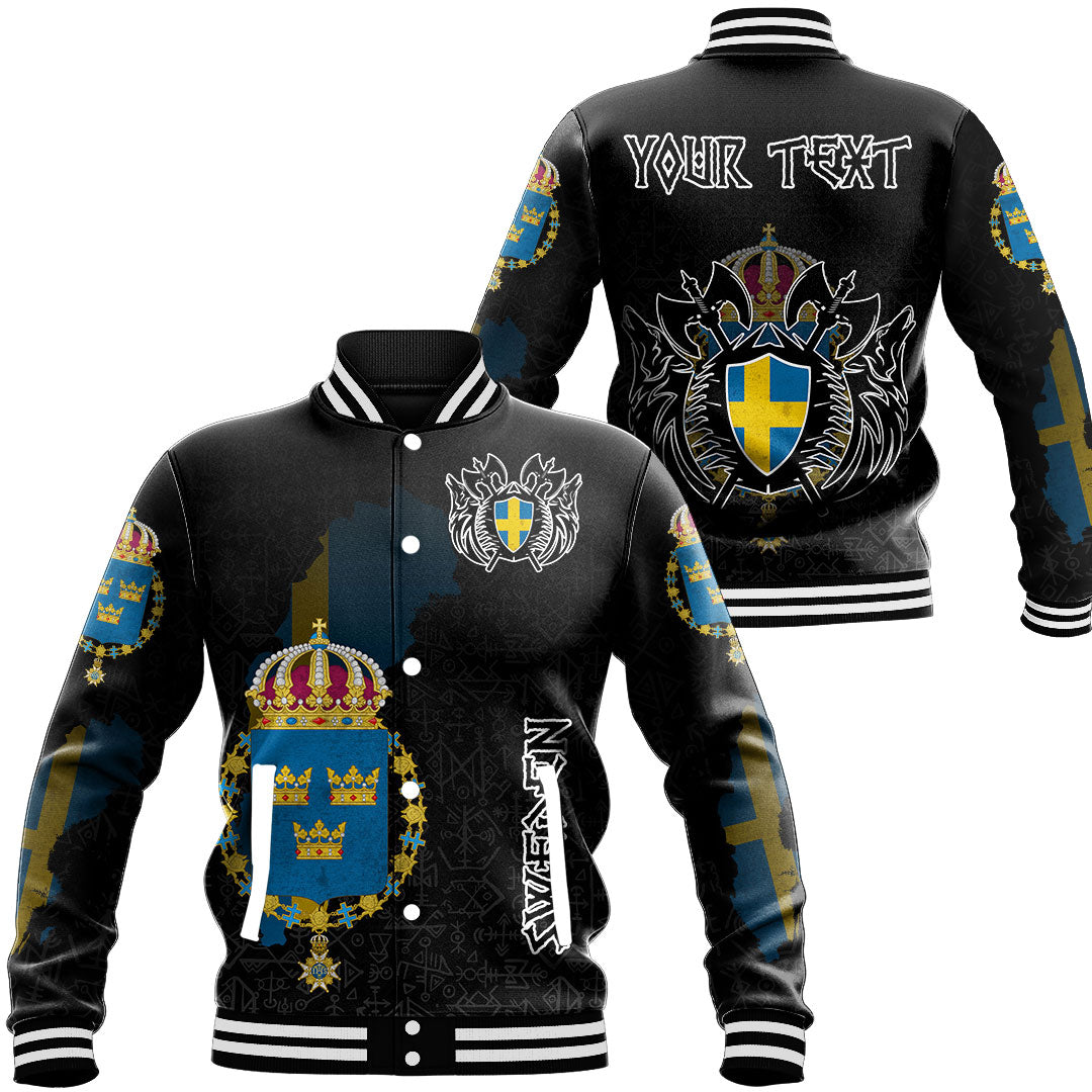 (Custom) Viking - Sweden Flag and Map (1) Baseball Jacket style Viking Geri and Freki RLT12 - Wonder Print Shop