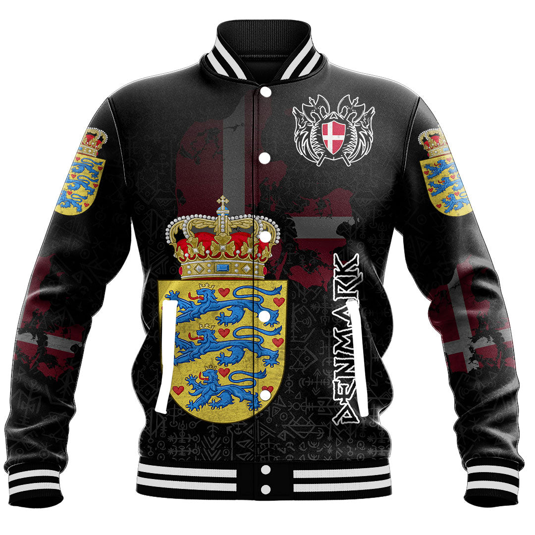 (Custom) Viking - Denmark Flag and Map Baseball Jacket style Viking Geri and Freki RLT12 - Wonder Print Shop