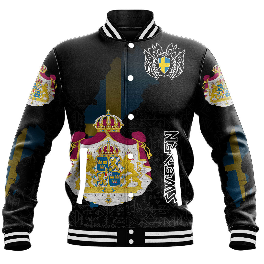 (Custom) Viking - Sweden Flag and Map Baseball Jackets style Viking Geri and Freki RLT12 - Wonder Print Shop