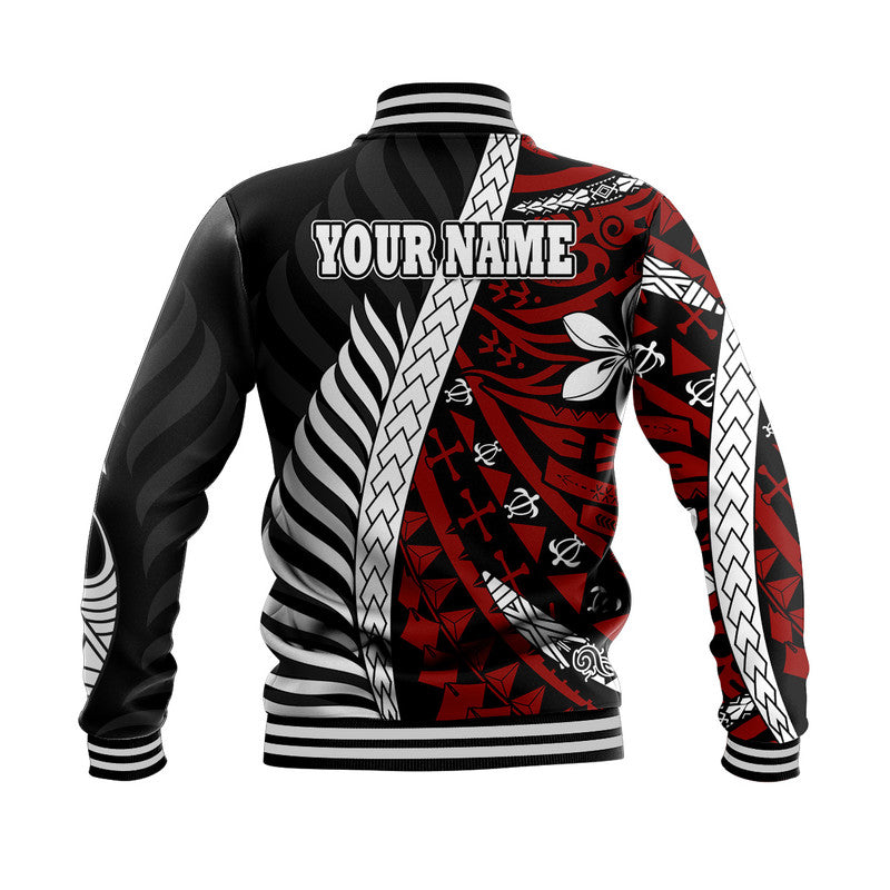 Custom Personalised Mate Ma'a Tonga Mixed Aotearoa Kiwis Rugby Baseball Jacket Silver Fern Mixed Polynesian Style LT9 - Wonder Print Shop