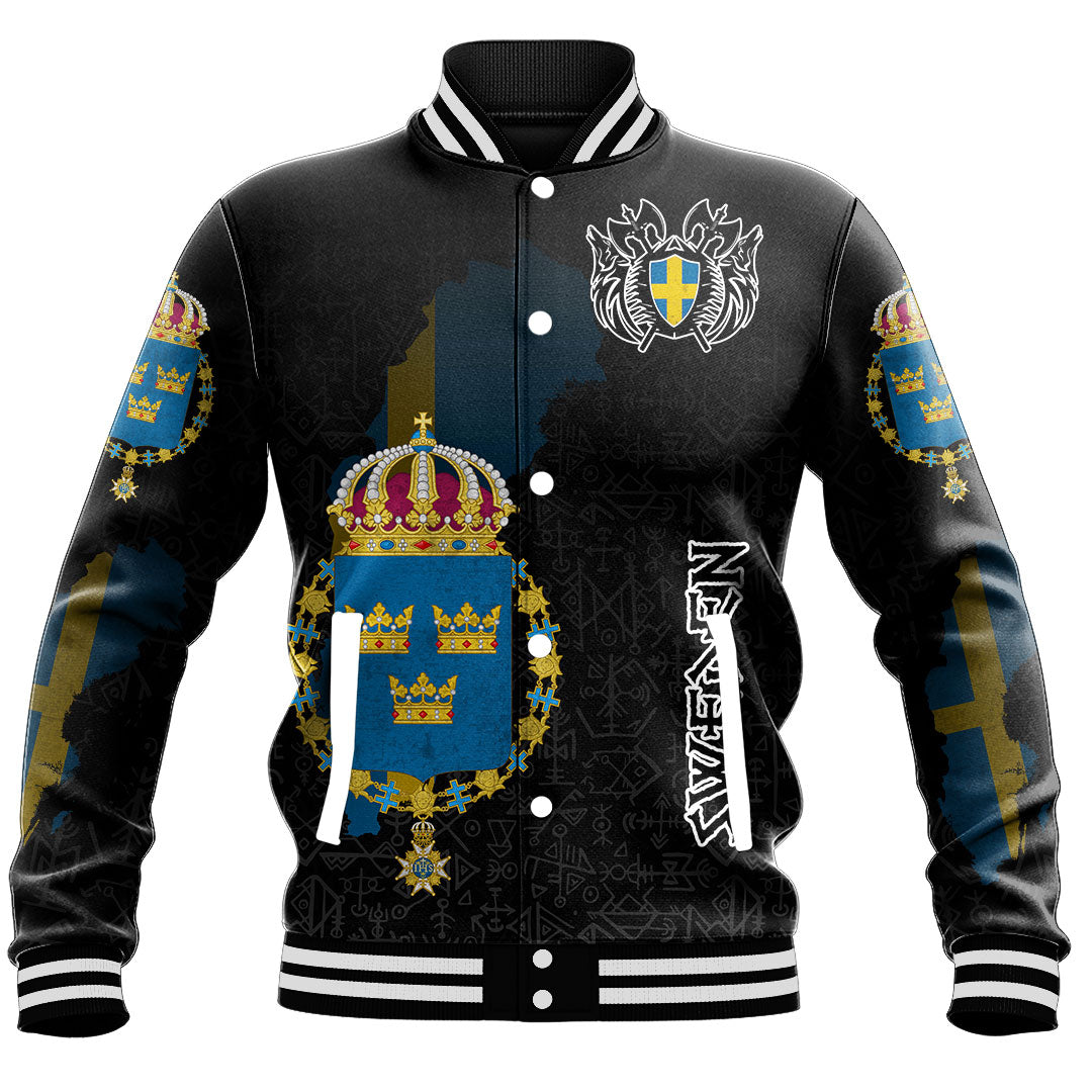 (Custom) Viking - Sweden Flag and Map (1) Baseball Jacket style Viking Geri and Freki RLT12 - Wonder Print Shop