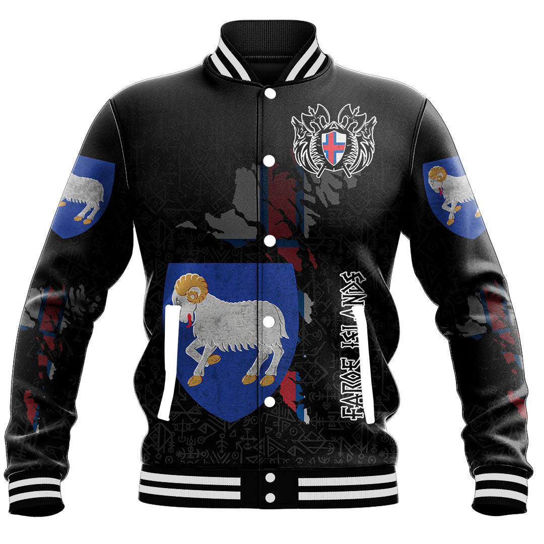 (Custom) Viking - Faroe Islands Flag and Map Baseball Jackets style Viking Geri and Freki RLT12 - Wonder Print Shop