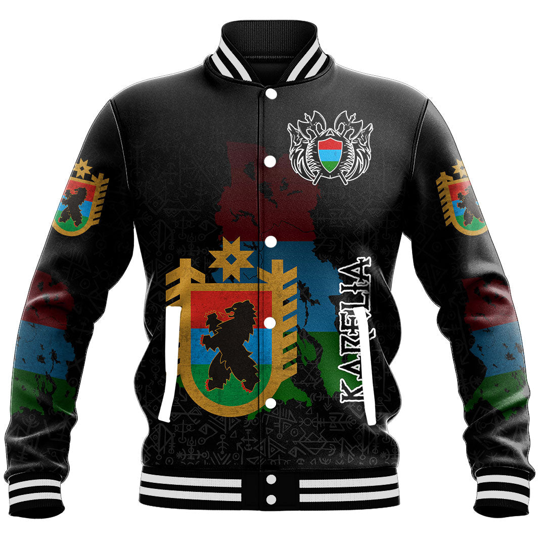 (Custom) Viking - Karelia Flag and Map Baseball Jackets style Viking Geri and Freki RLT12 - Wonder Print Shop