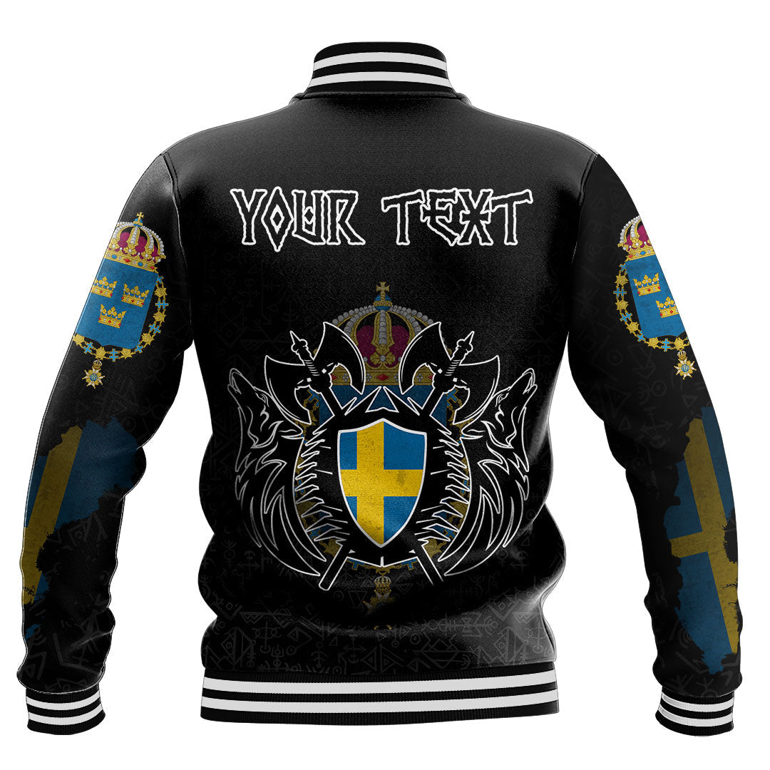 (Custom) Viking - Sweden Flag and Map (1) Baseball Jacket style Viking Geri and Freki RLT12 - Wonder Print Shop