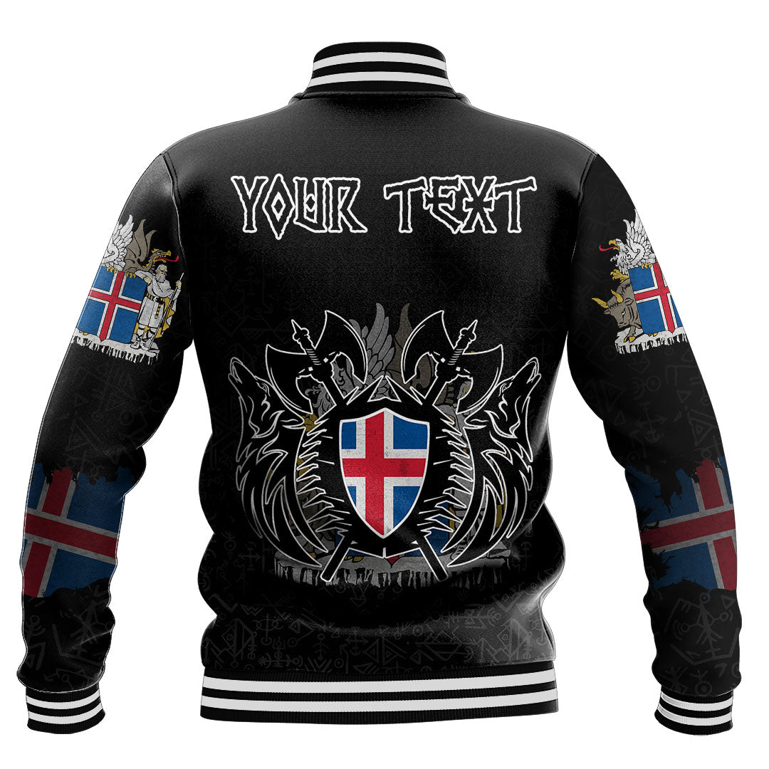 (Custom) Viking - Iceland Flag and Map Baseball Jackets style Viking Geri and Freki RLT12 - Wonder Print Shop