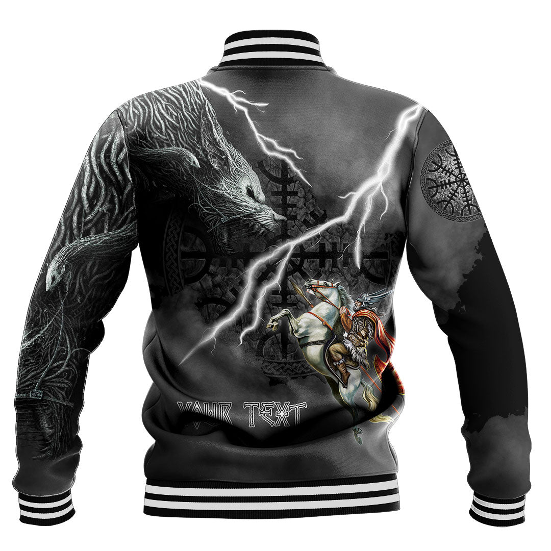 (Custom) Viking - Ragnarok Baseball Jacket Odin fight Fenrir on thunder background RLT12 - Wonder Print Shop