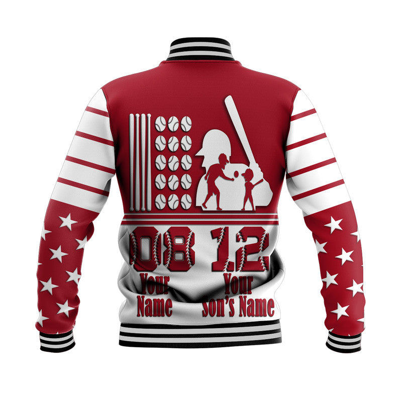 (Custom Personalised) Fathers Day - America Dad and Son Baseball Player Baseball Jacket - Red No.1 LT9 - Wonder Print Shop