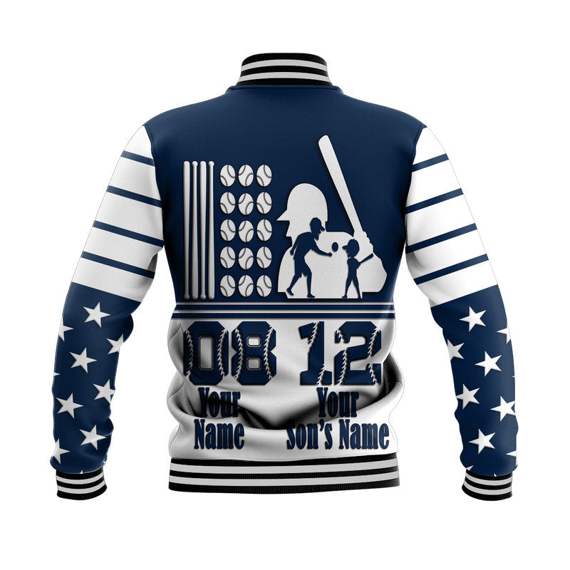 (Custom Personalised) Fathers Day - America Dad and Son Baseball Player Baseball Jacket - Blue No.1 LT9 - Wonder Print Shop