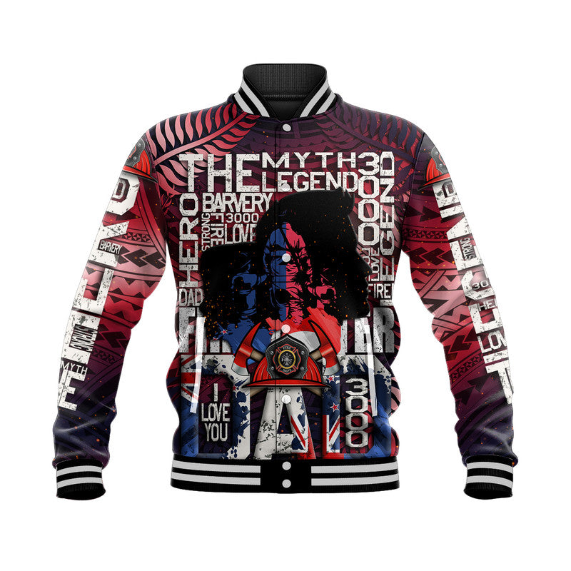 (Custom Personalised) Father's Day - New Zealand Firefighter Dad Baseball Jacket - Maori Pattern Style LT9 - Wonder Print Shop