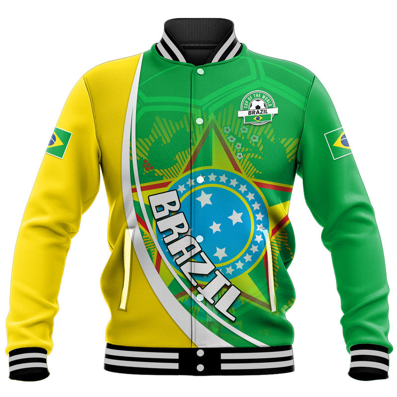 (Custom Text And Number) Brazil Football Coat Of Arms Baseball Jacket Canarinha Champions World Cup 2022 LT9 - Wonder Print Shop