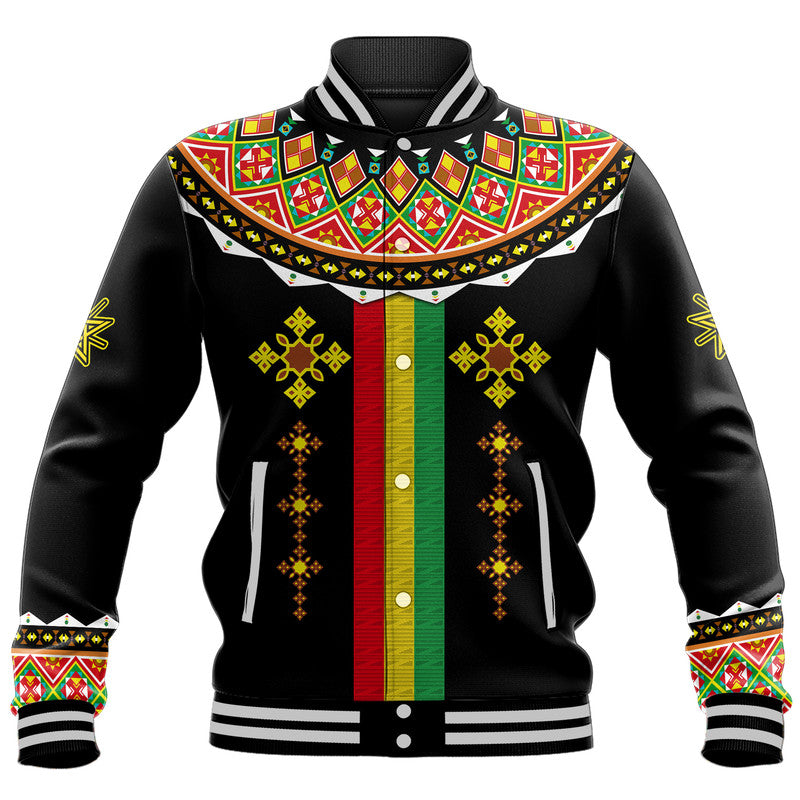 (Custom Personalised) Ethiopia Cross Baseball Jacket Geometric Ethnic LT9 - Wonder Print Shop