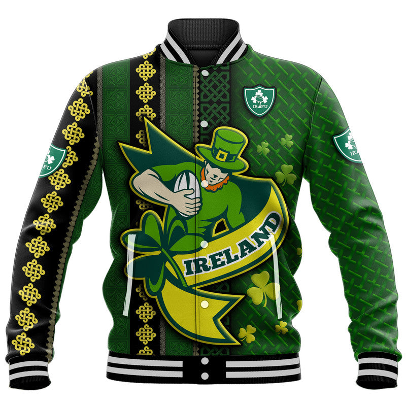 Ireland Celtic Knot Rugby Baseball Jacket Irish Gold and Green Pattern LT9 - Wonder Print Shop