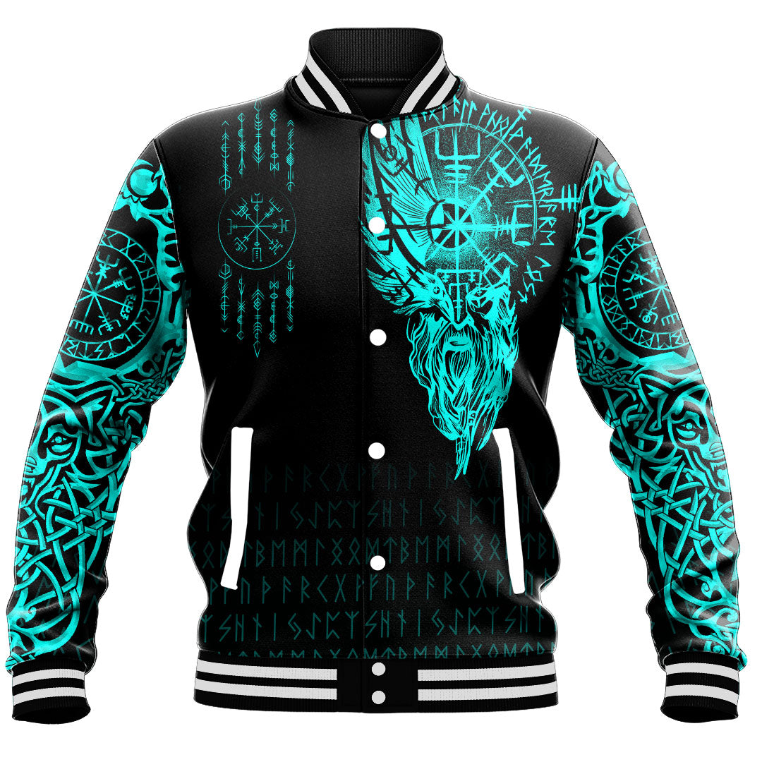 Viking Clothing Viking Compass Vegvisir Tattoo Cyan Version Baseball Jackets RLT12 - Wonder Print Shop