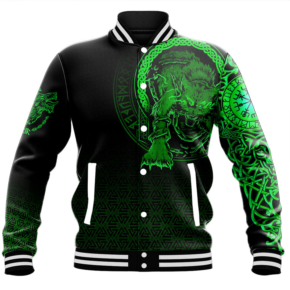 Viking Clothing Viking Fenrir Norse 3D Green Baseball Jacket RLT12 - Wonder Print Shop