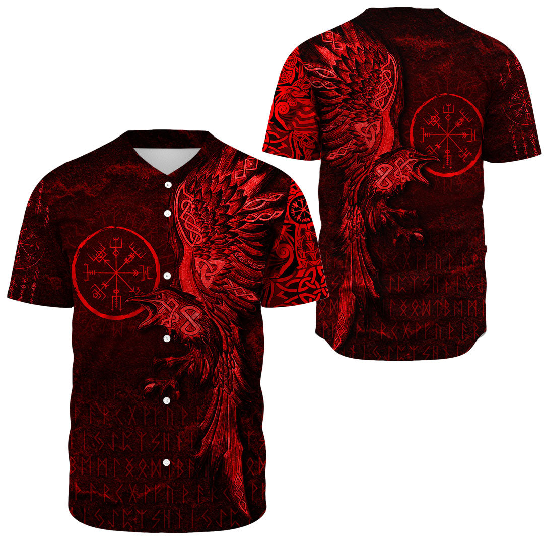 Viking Clothing Vegvisir With Raven Viking Compass Baseball Jersey Red Version RLT12 - Wonder Print Shop
