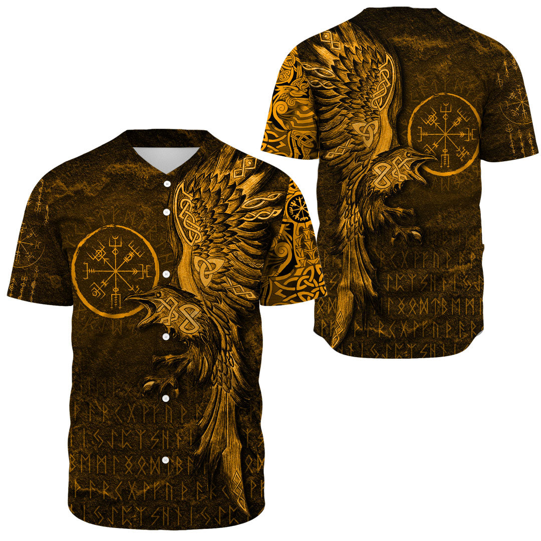 Viking Clothing Vegvisir With Raven Viking Compass Gold Version Baseball Jersey RLT12 - Wonder Print Shop