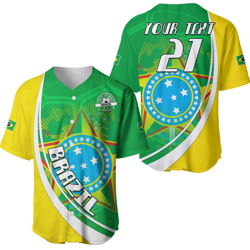 (Custom Text And Number) Brazil Football Coat Of Arms Baseball Jersey Canarinha Champions World Cup 2022 LT9 - Wonder Print Shop