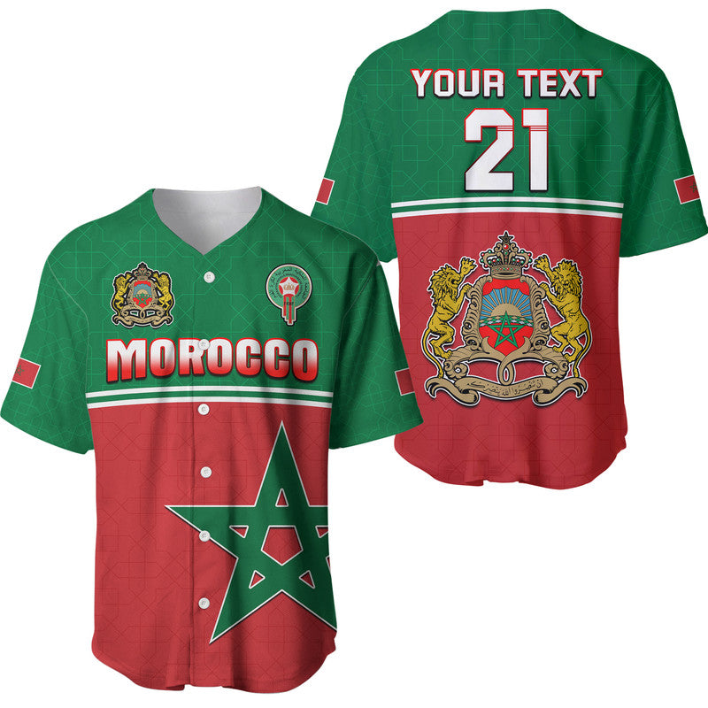 (Custom Personalised) Morocco Football Geometric Halftone Pattern Baseball Jersey LT9 - Wonder Print Shop