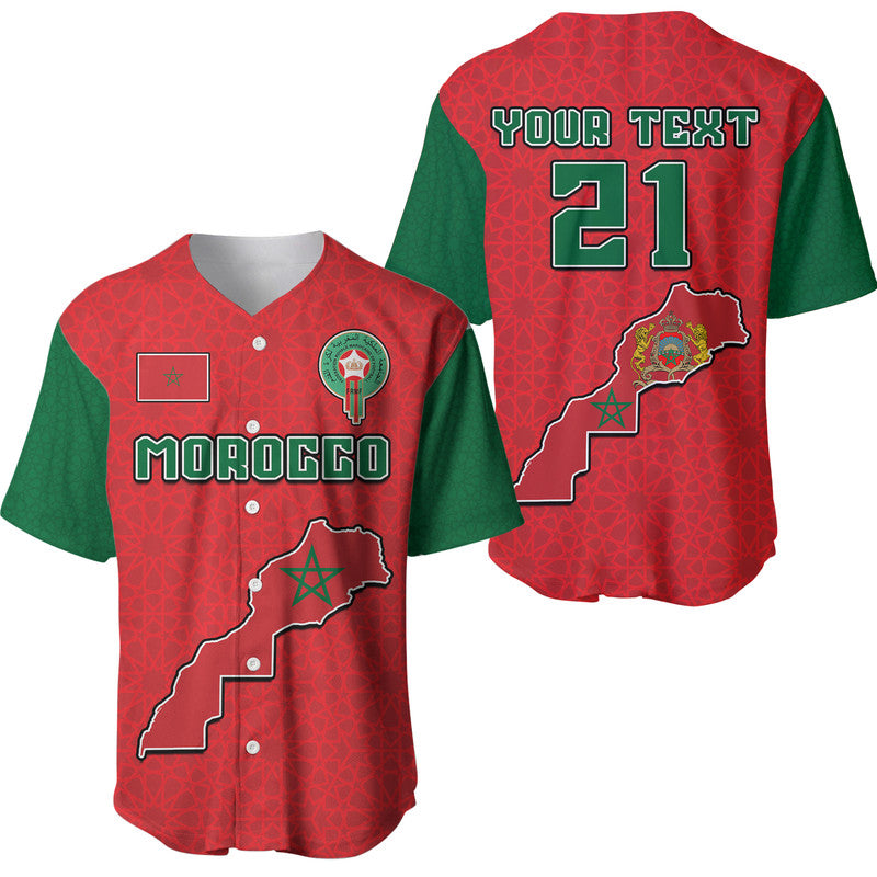 (Custom Personalised) Morocco Football Mixed Flag Map Style Baseball Jersey LT9 - Wonder Print Shop