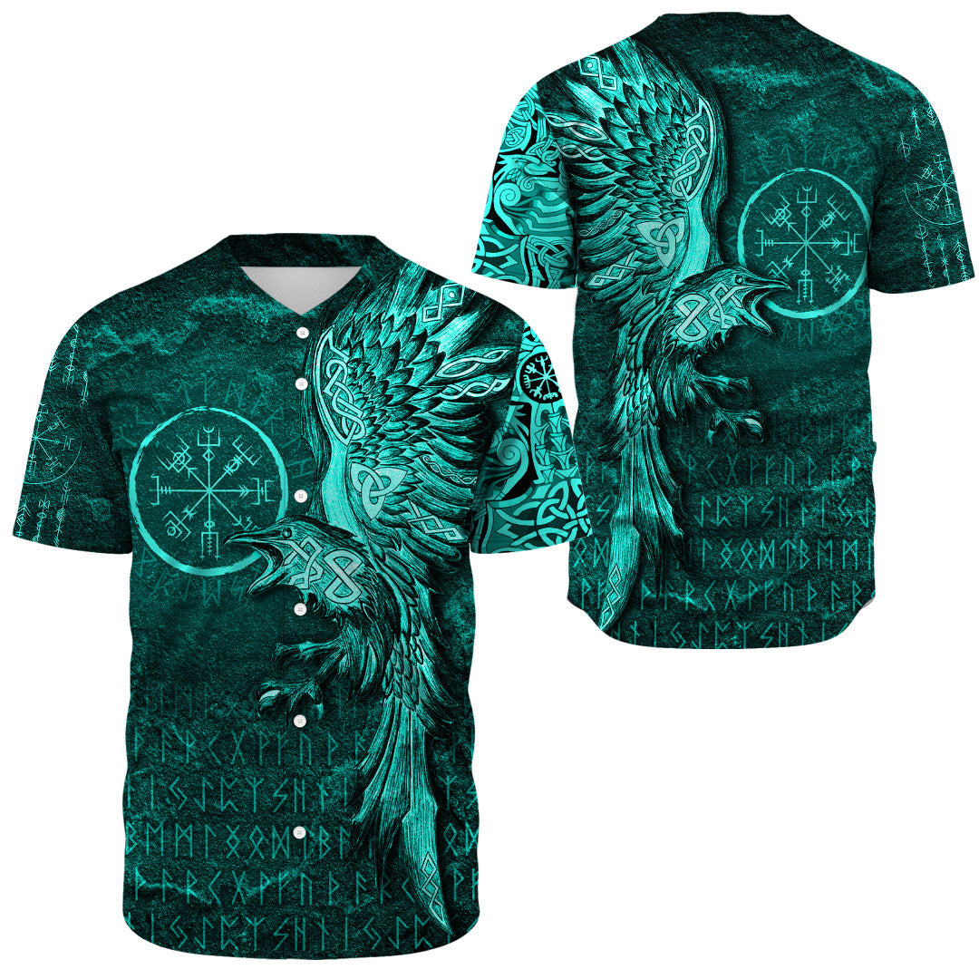 Viking Clothing Vegvisir With Raven Viking Compass Baseball Jersey Cyan Version RLT12 - Wonder Print Shop