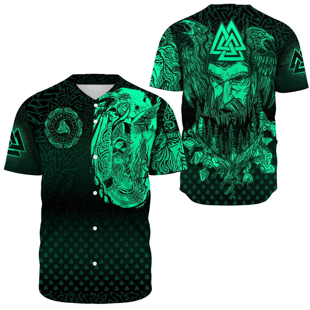 Viking Clothing Viking Odin Raven Tattoo Style Green Version Baseball Jersey RLT12 - Wonder Print Shop
