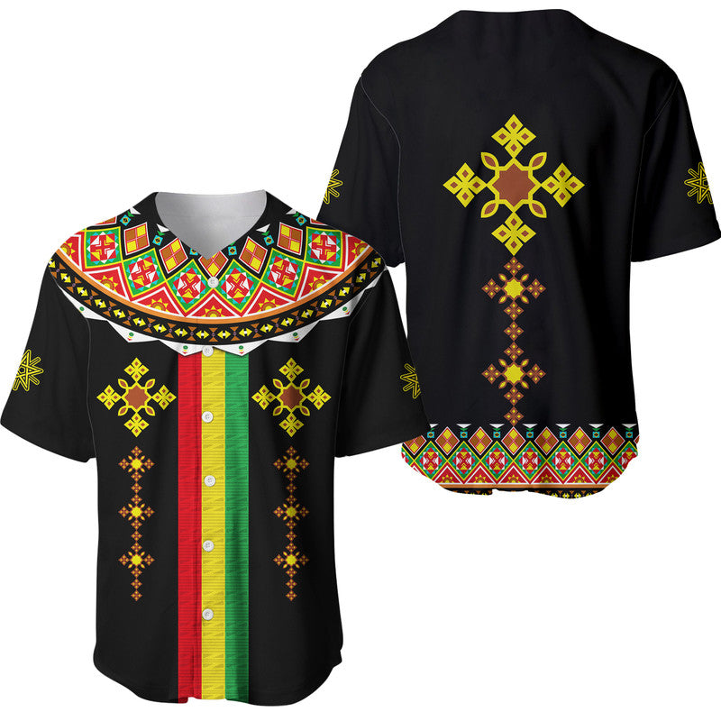 Ethiopia Cross Baseball Jersey Geometric Ethnic LT9 - Wonder Print Shop