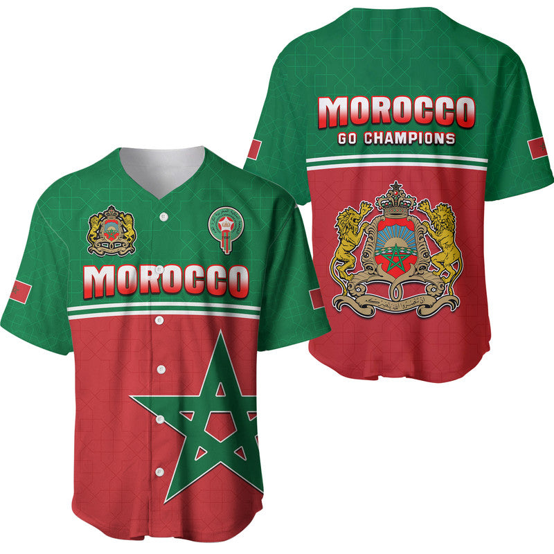 Morocco Football Geometric Halftone Pattern Baseball Jersey LT9 - Wonder Print Shop