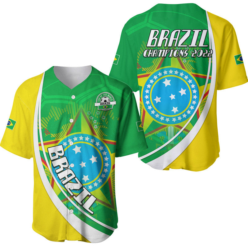 Brazil Football Coat Of Arms Baseball Jersey Canarinha Champions World Cup 2022 LT9 - Wonder Print Shop