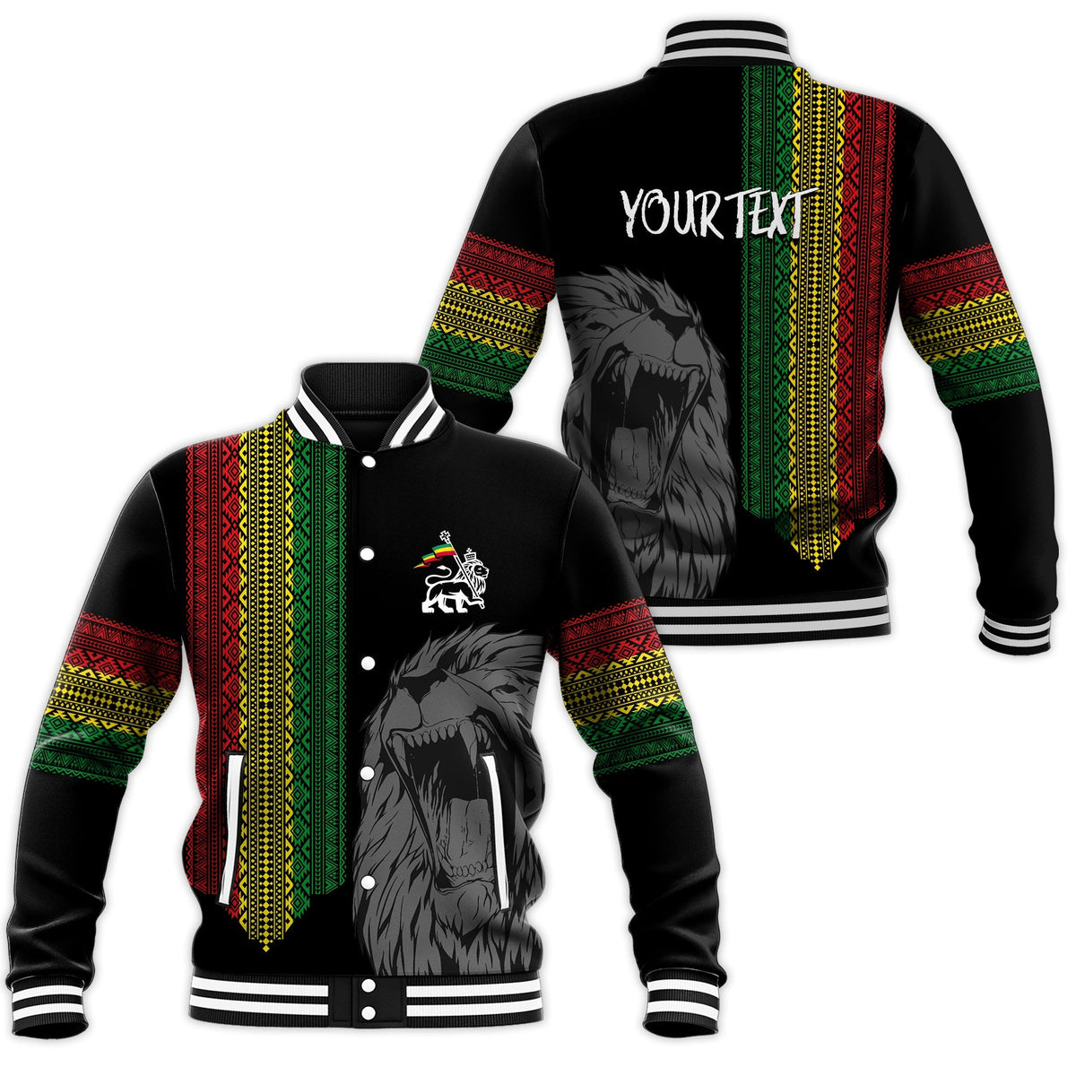 Ethiopia Patriot Day Personalised Baseball Jacket Roaring Lion LT7 - Wonder Print Shop