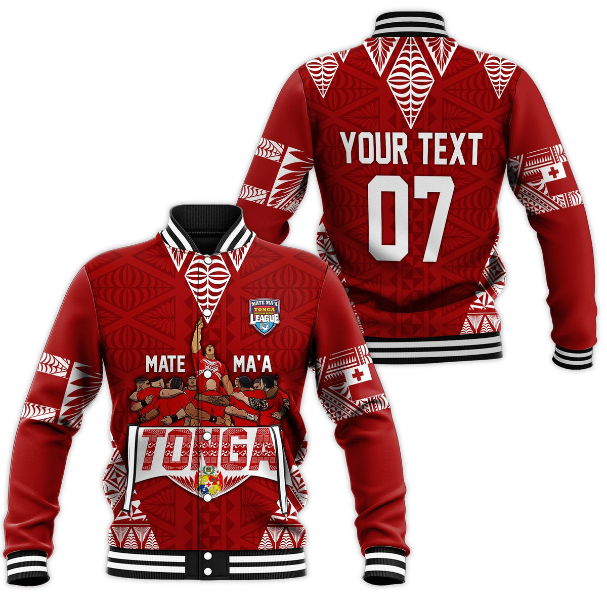 Personalised Tonga Rugby Baseball Jacket Mate Ma'a Tonga Warriors LT7 - Wonder Print Shop