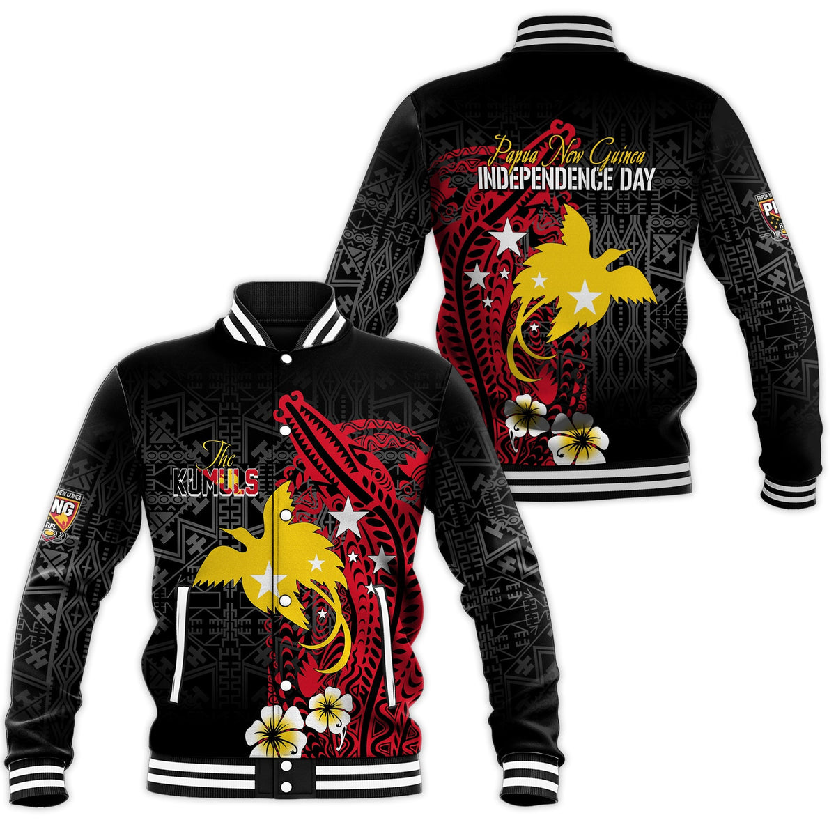 Papua New Guinea Independence Baseball Jacket PNG Kumuls - Tribal Crocodile LT7 - Wonder Print Shop