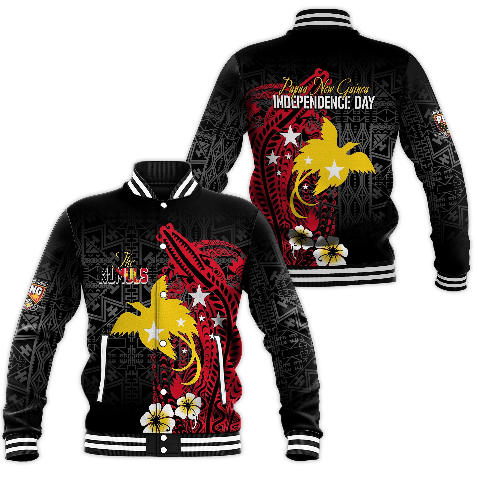 Papua New Guinea Independence Baseball Jacket PNG Kumuls - Tribal Crocodile LT7 - Wonder Print Shop