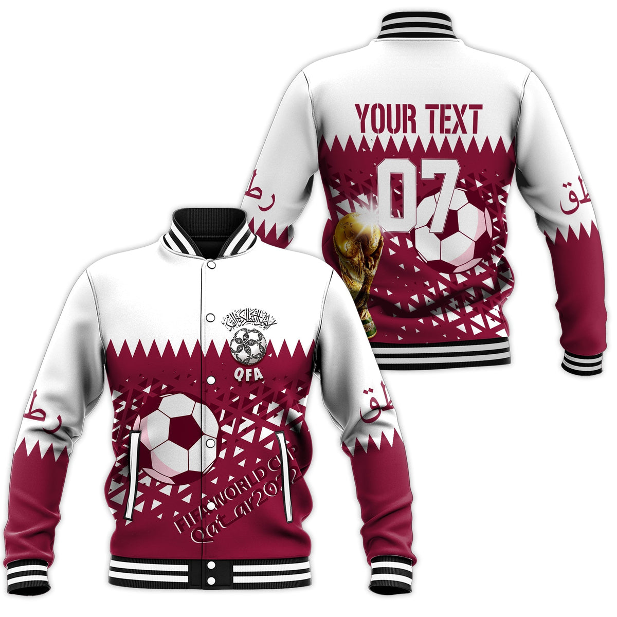 Personalised Qatar Baseball Jacket World Cup 2022 Sporty Vibes LT7 - Wonder Print Shop