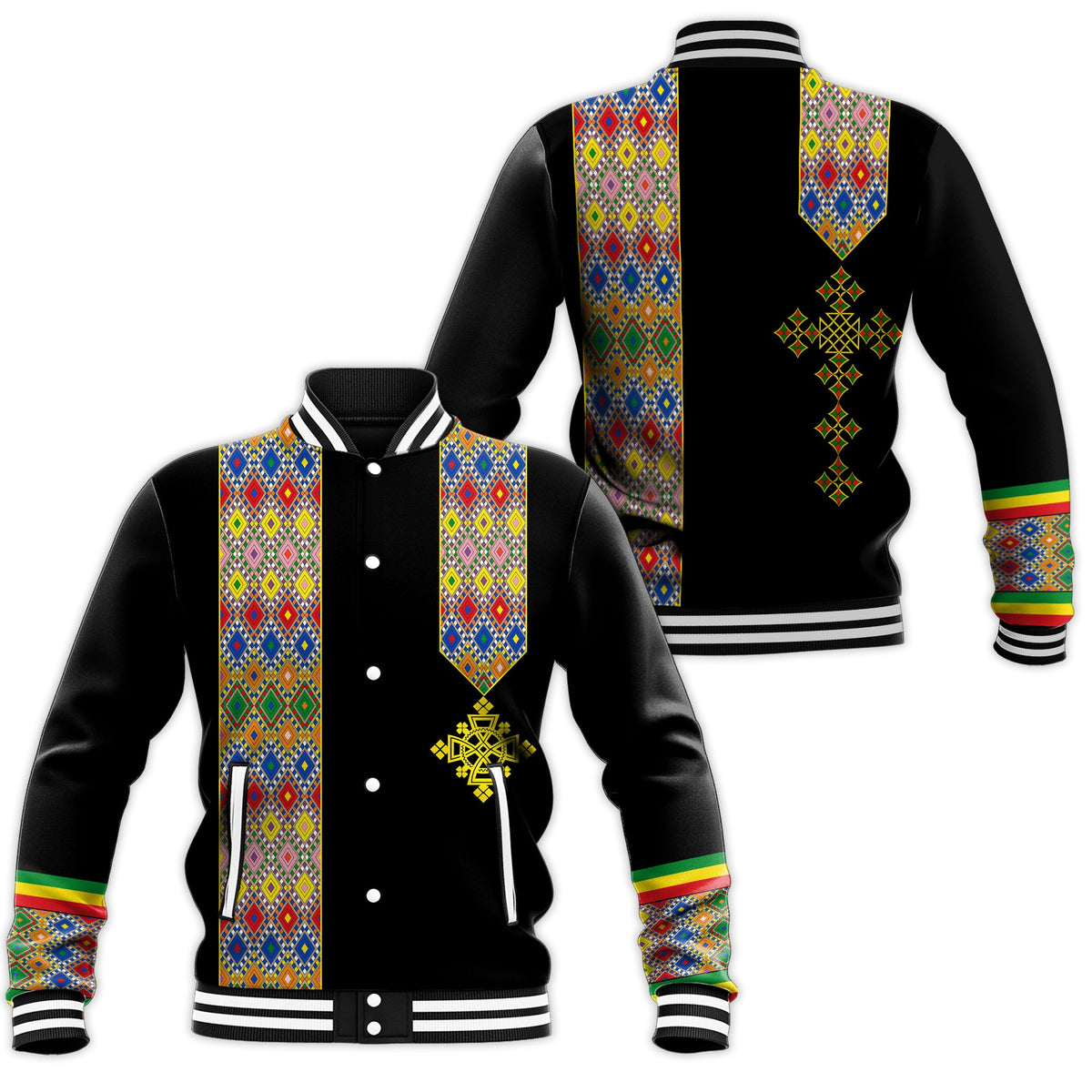 Habesha Tilet Pattern Baseball Jacket Ethiopia Emblem LT7 - Wonder Print Shop