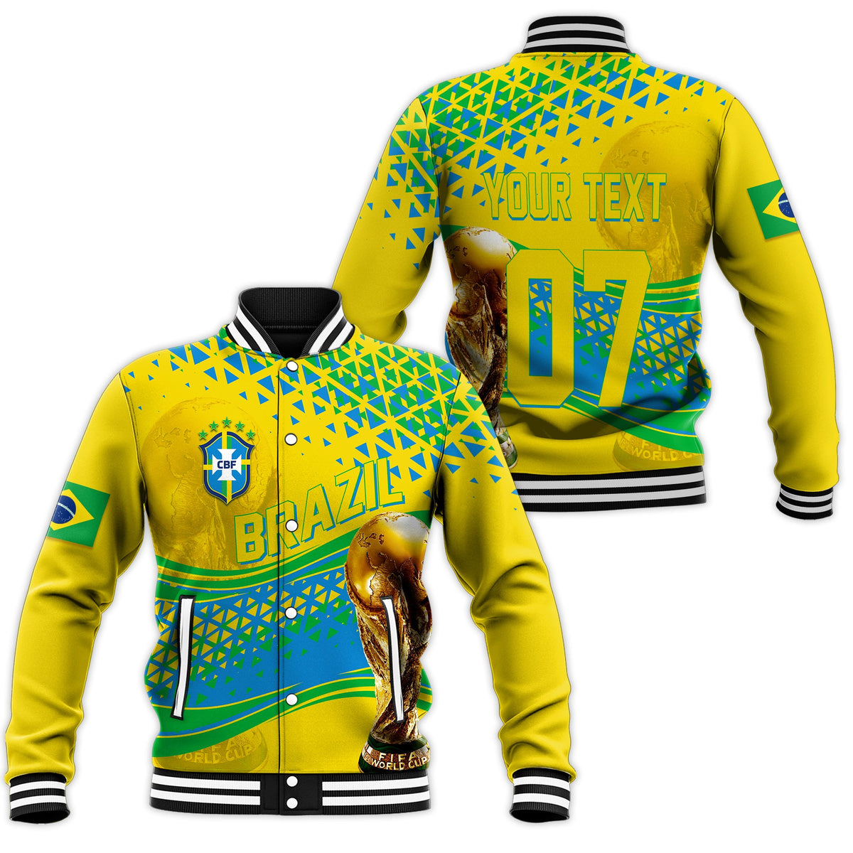 Personalised Brazil Baseball Jacket World Cup 2022 - Champions LT7 - Wonder Print Shop