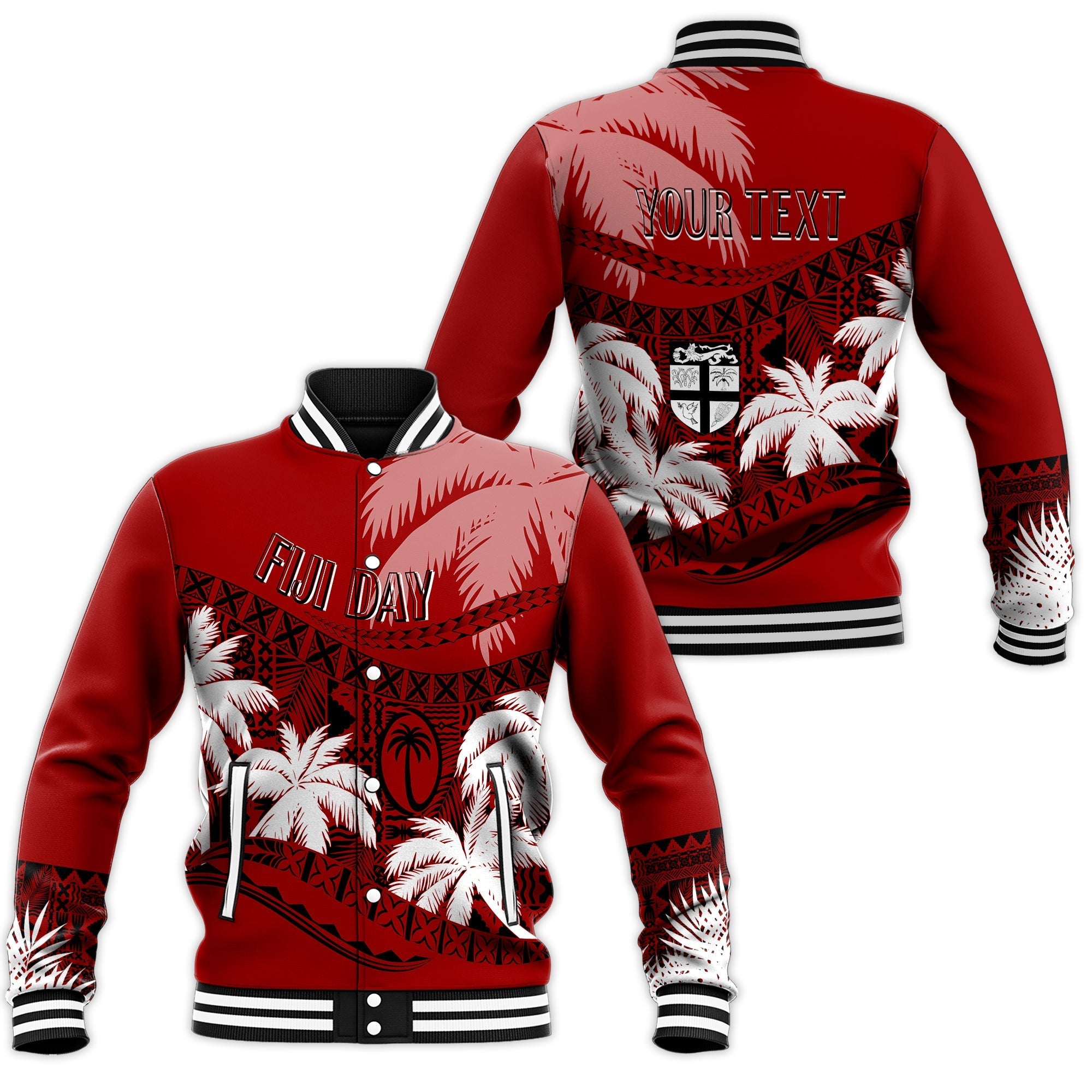 Personalised Fiji Day Baseball Jacket Flying Fijians Masi Kesa Style - Red LT7 - Wonder Print Shop
