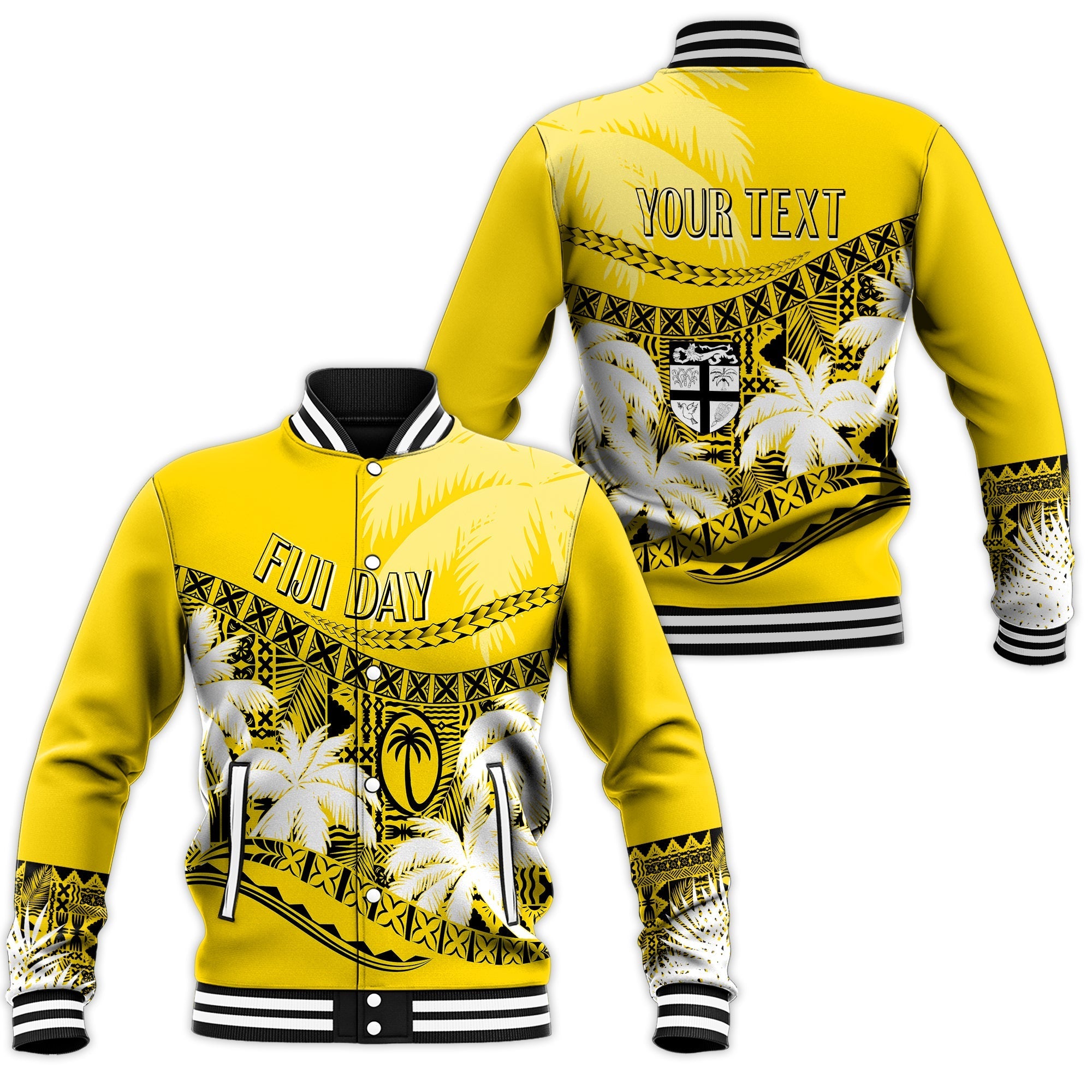 Personalised Fiji Day Baseball Jacket Flying Fijians Masi Kesa Style - Gold LT7 - Wonder Print Shop