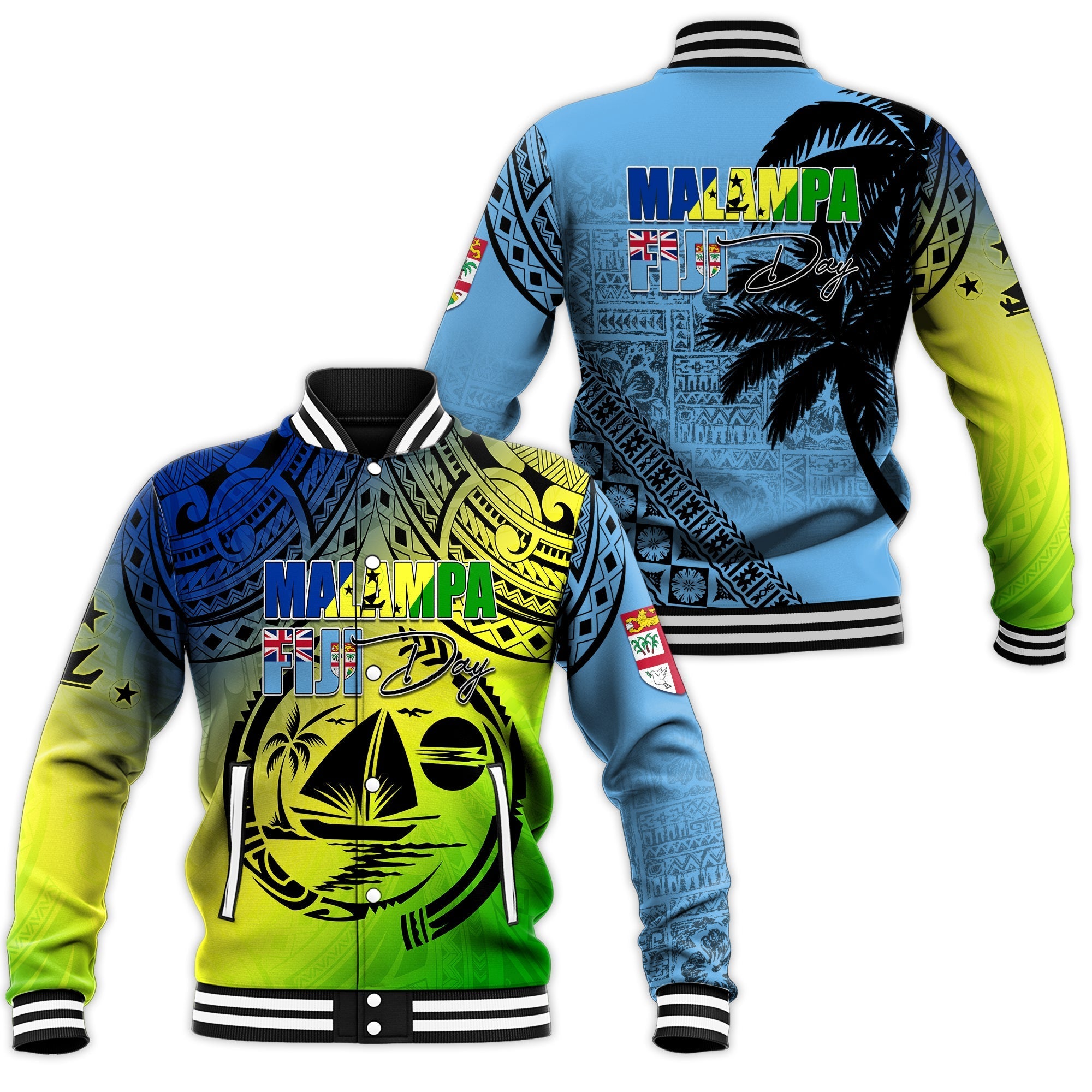 Malampa Fiji Day Baseball Jacket Flags Mix Style LT7 - Wonder Print Shop