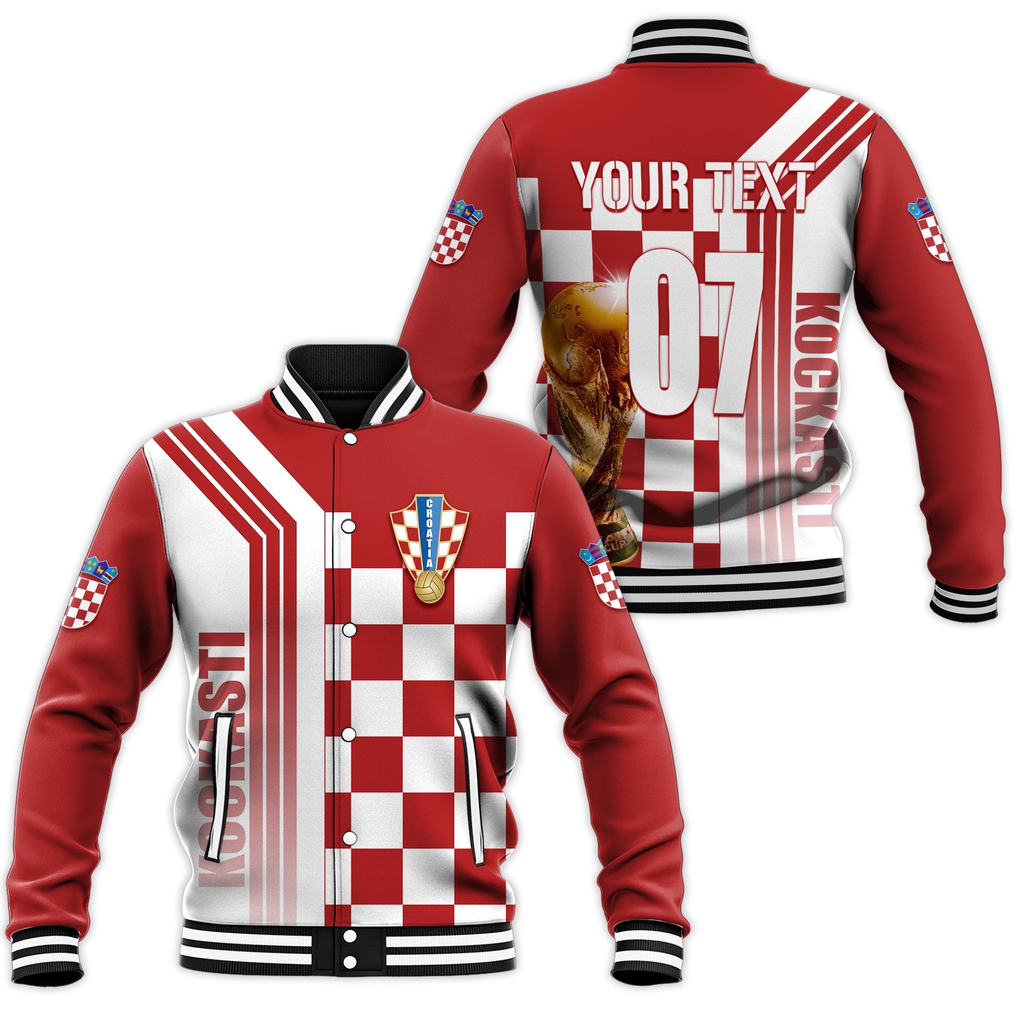 Personalised Croatia World Cup 2022 Baseball Jacket Kockasti LT7 - Wonder Print Shop