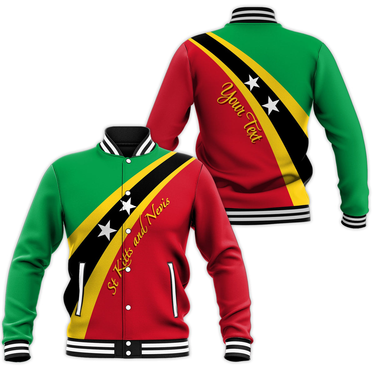 Saint Kitts and Nevis Personalised Baseball Jacket SKN Flag Simple Style LT7 - Wonder Print Shop