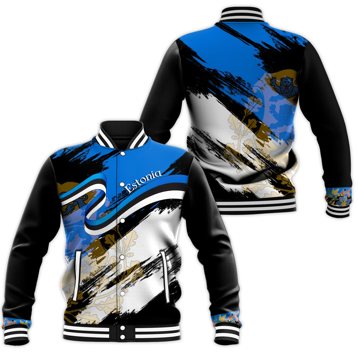 Estonia Grunge Design Baseball Jacket Eesti Flag LT7 - Wonder Print Shop