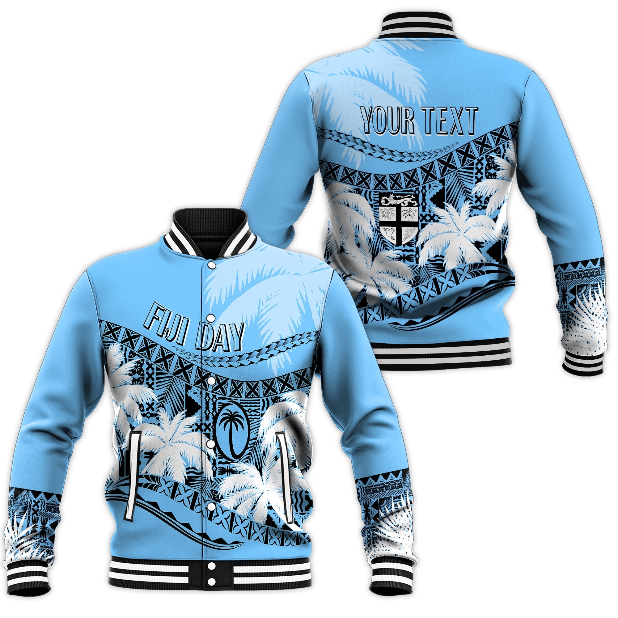 Personalised Fiji Day Baseball Jacket Flying Fijians Masi Kesa Style - Turquoise LT7 - Wonder Print Shop