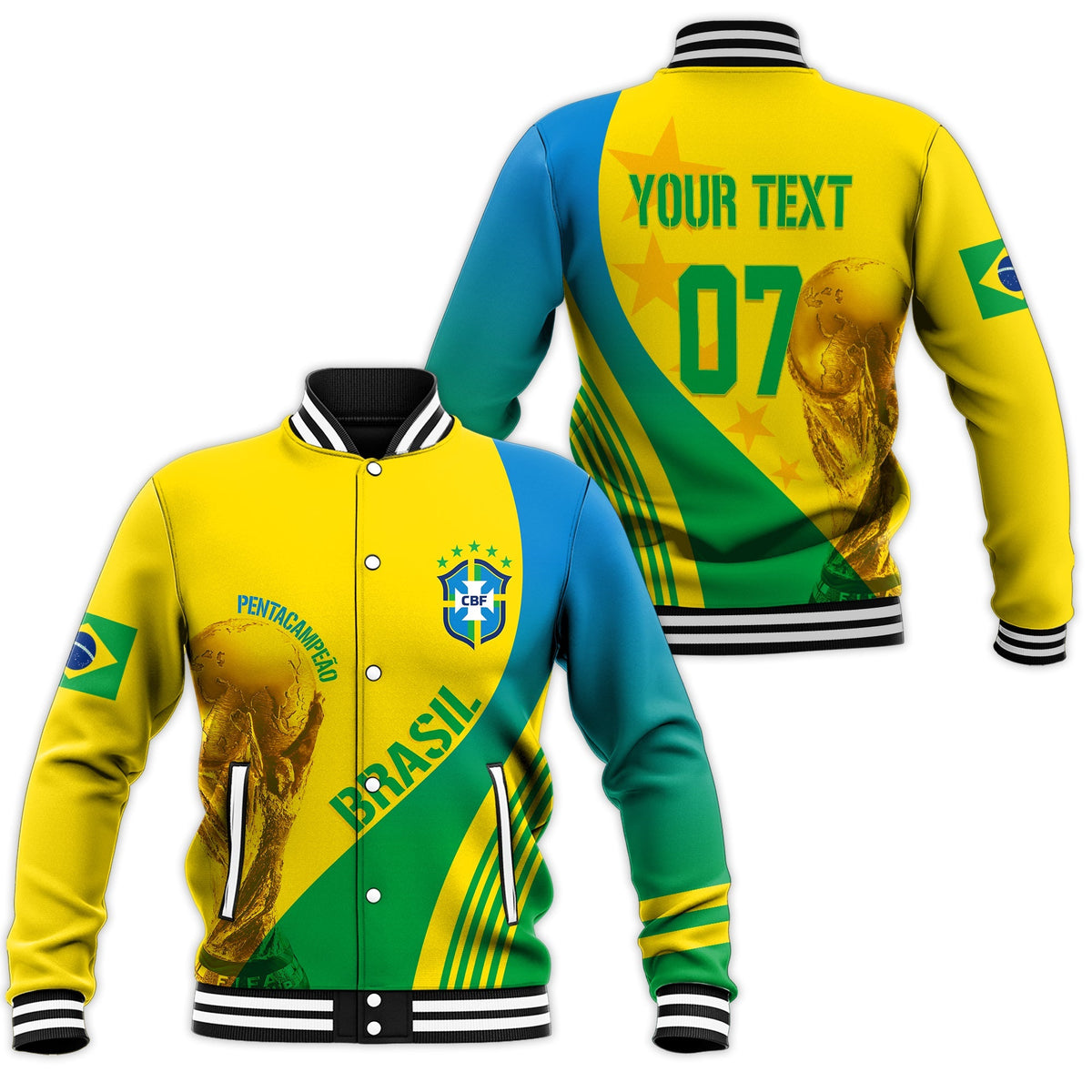 Personalised Brazil Baseball Jacket World Cup 2022 Pentacampe o LT7 - Wonder Print Shop
