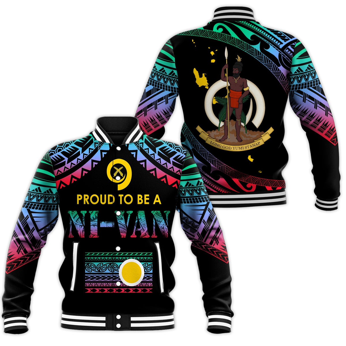 Vanuatu Proud To Be A Ni-Van - Polynesian Pattern Baseball Jacket - Shefa Province LT7 - Wonder Print Shop