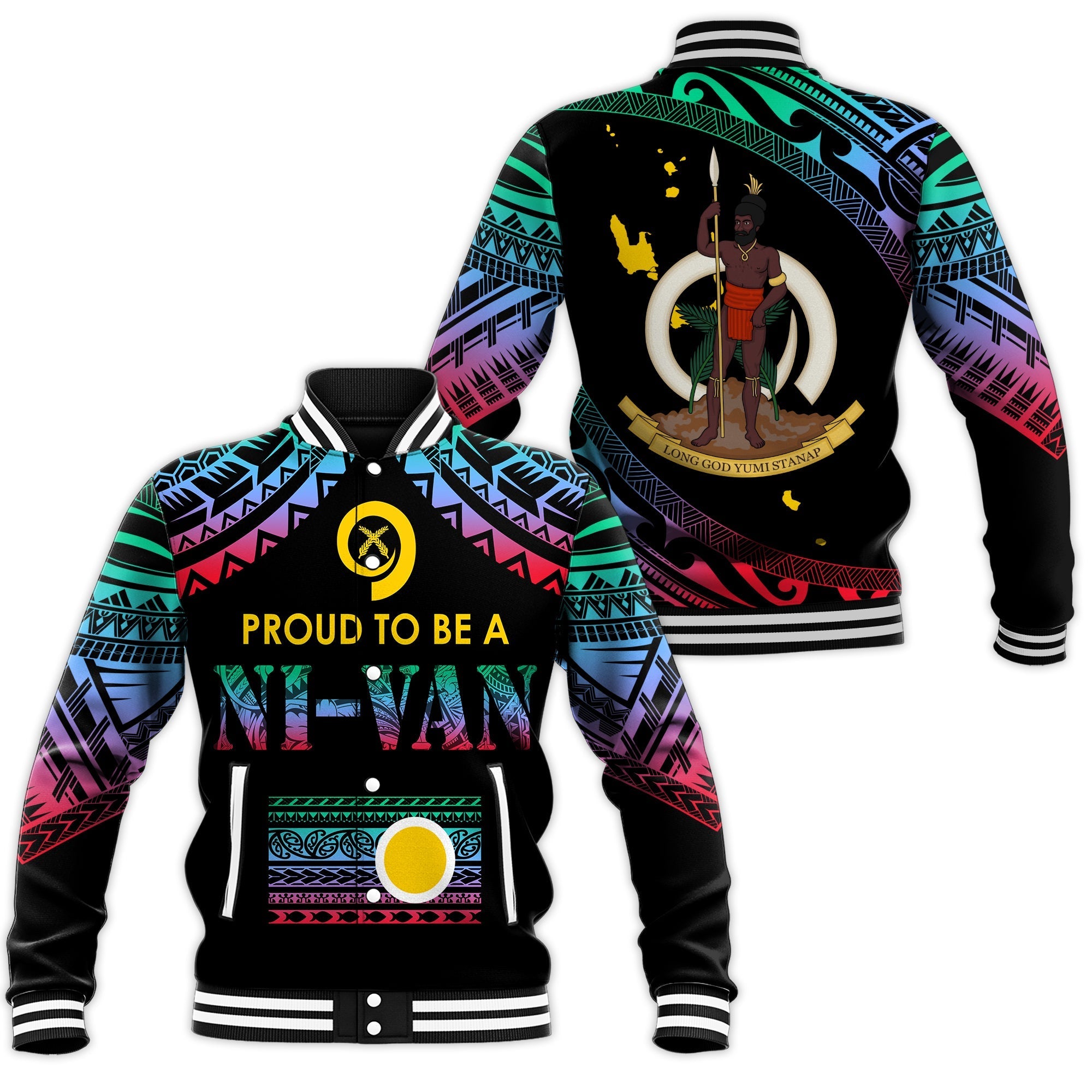 Vanuatu Proud To Be A Ni-Van - Polynesian Pattern Baseball Jacket - Shefa Province LT7 - Wonder Print Shop