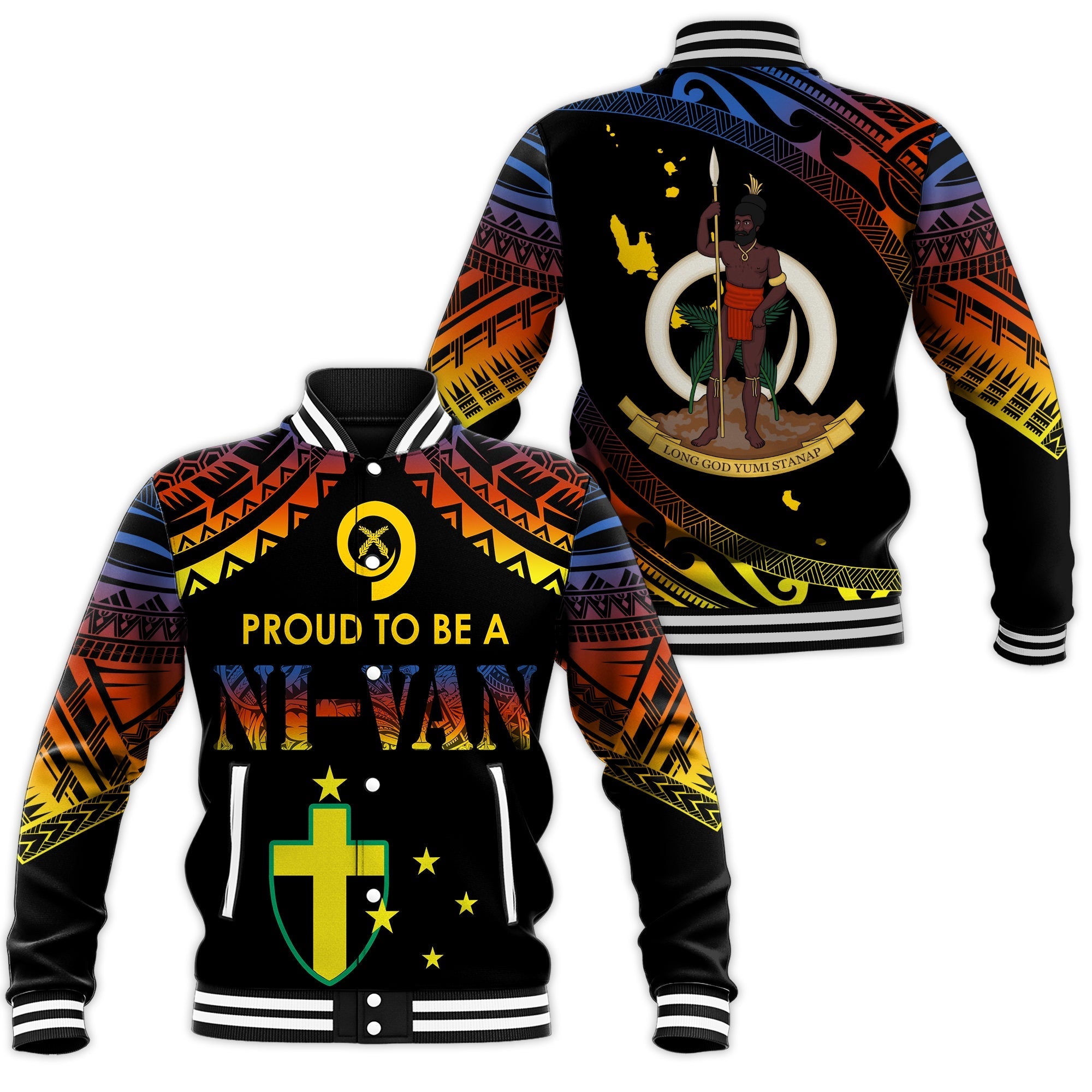 Vanuatu Proud To Be A Ni-Van - Polynesian Pattern Baseball Jacket - Tafea Province LT7 - Wonder Print Shop