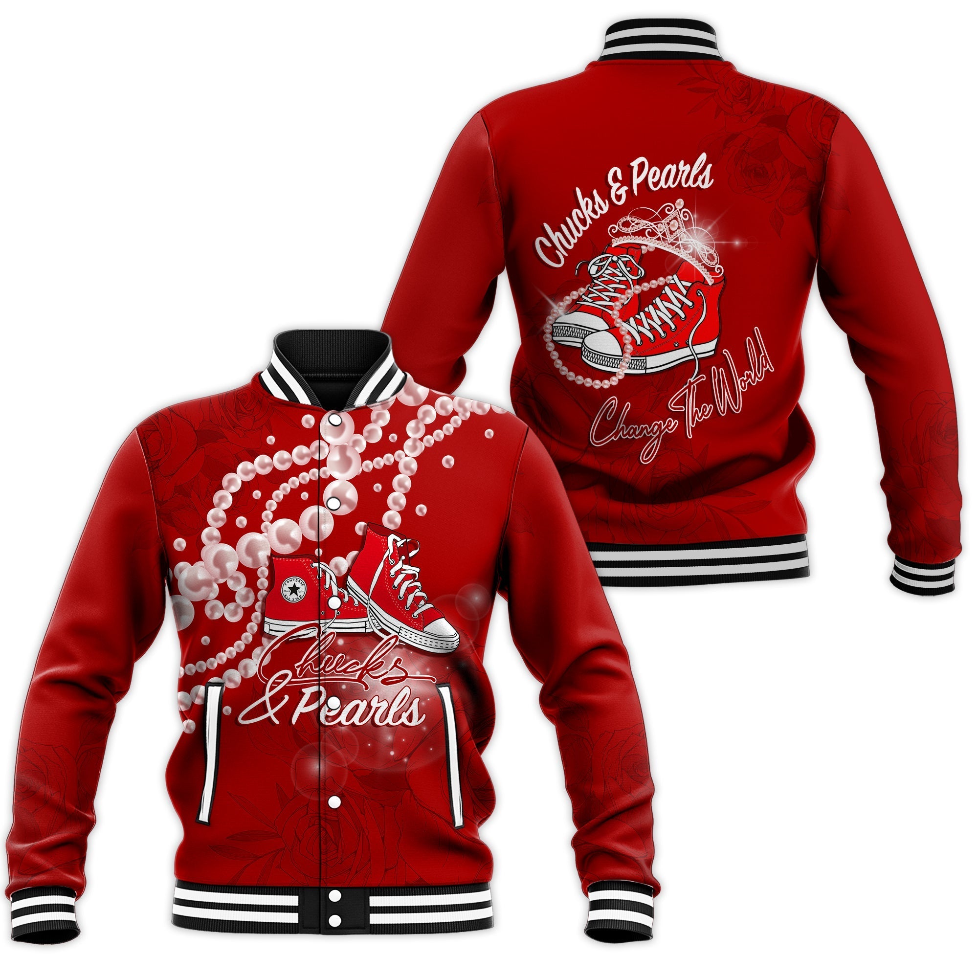 Womxn's History Month Baseball Jacket Chucks and Pearls Change The World LT7 - Wonder Print Shop