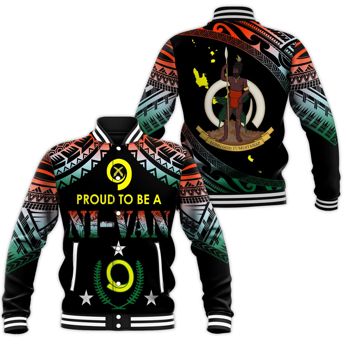 Vanuatu Proud To Be A Ni-Van - Polynesian Pattern Baseball Jacket - Penama Province LT7 - Wonder Print Shop