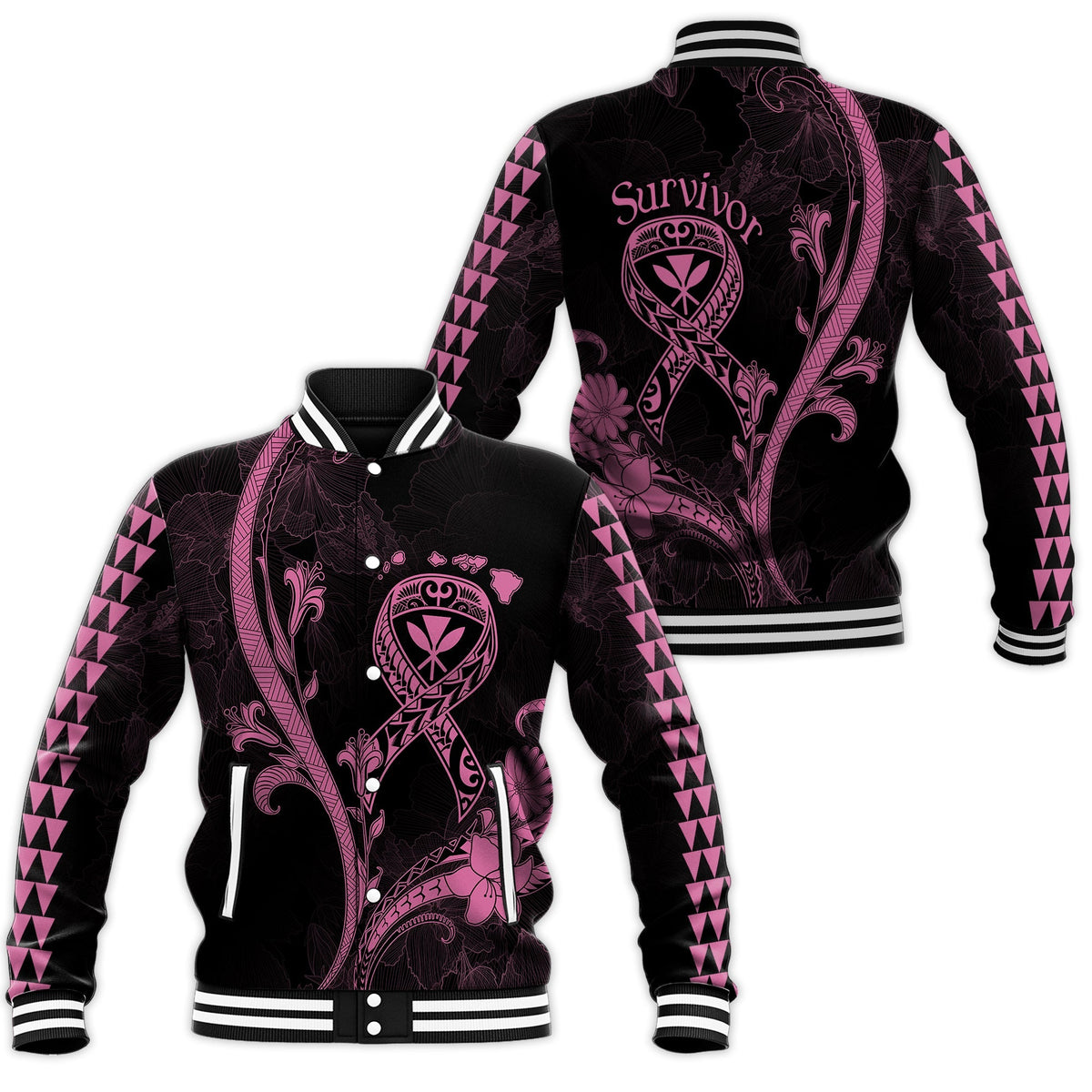 Hawaii Baseball Jacket Breast Cancer Survivor Mix Hibiscus LT7 - Wonder Print Shop