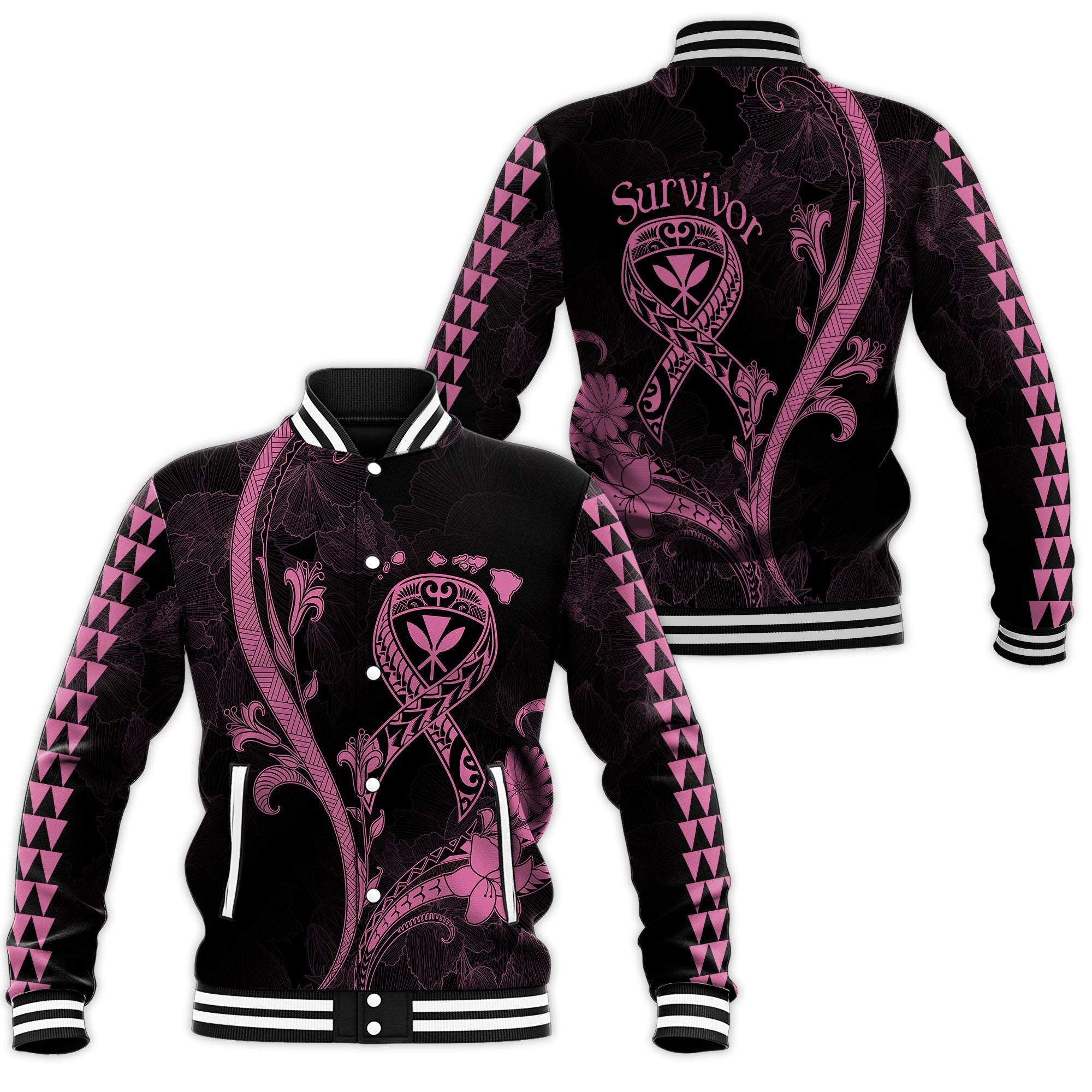 Hawaii Baseball Jacket Breast Cancer Survivor Mix Hibiscus LT7 - Wonder Print Shop